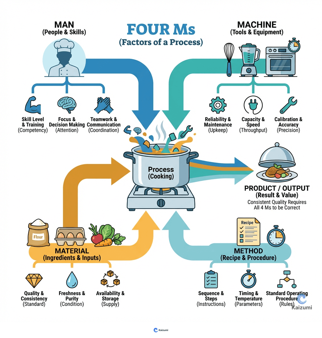 Illustration explaining Four Ms