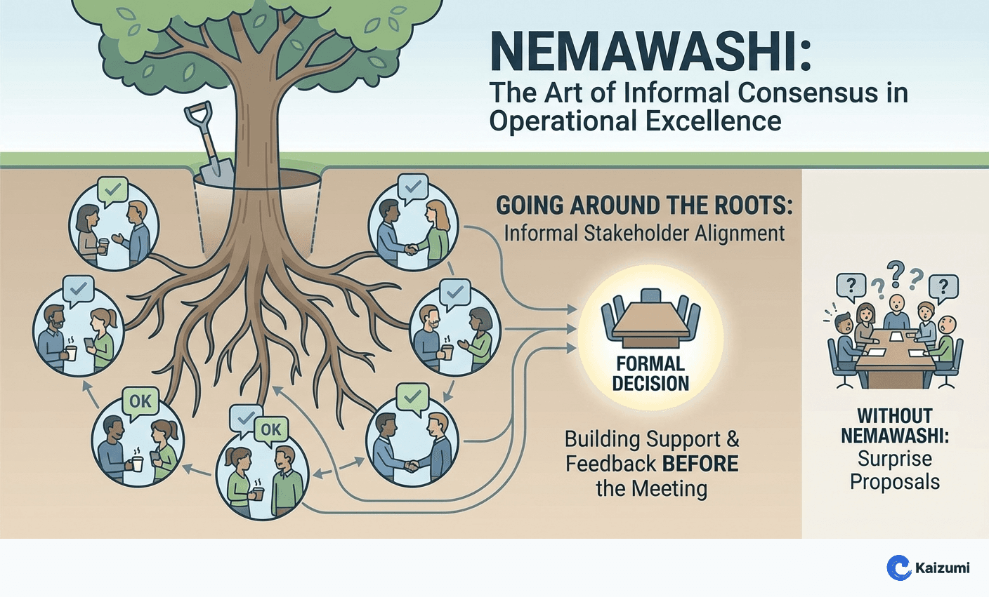 Illustration explaining Nemawashi