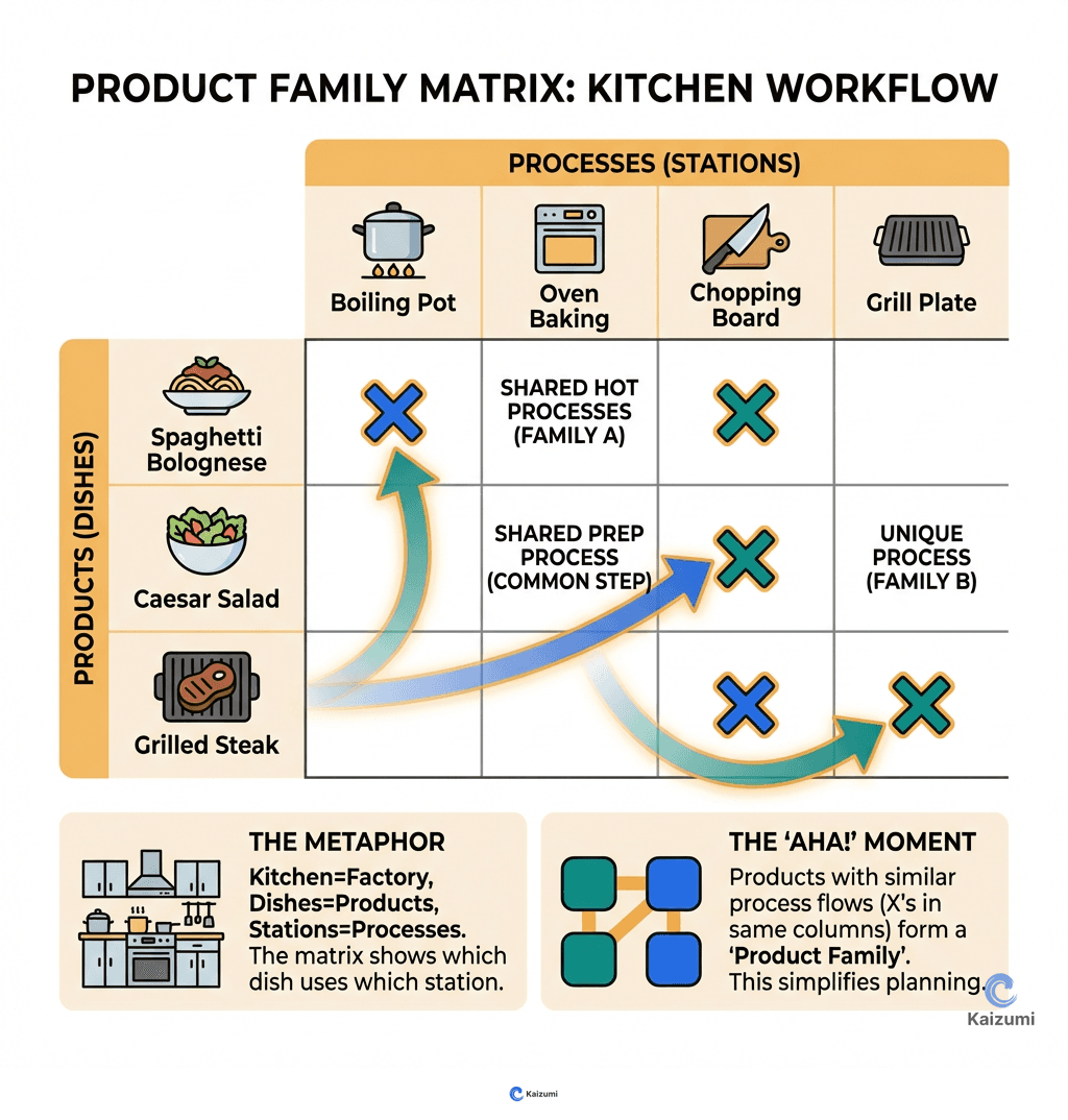 Illustration explaining Product Family Matrix