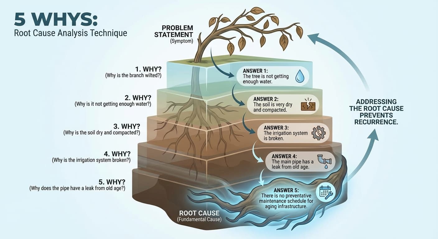 Illustration explaining 5 Whys