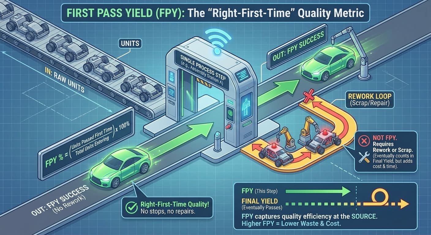 Illustration explaining First Pass Yield