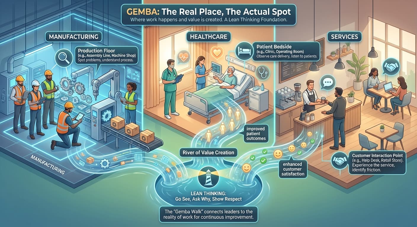 Illustration explaining Gemba