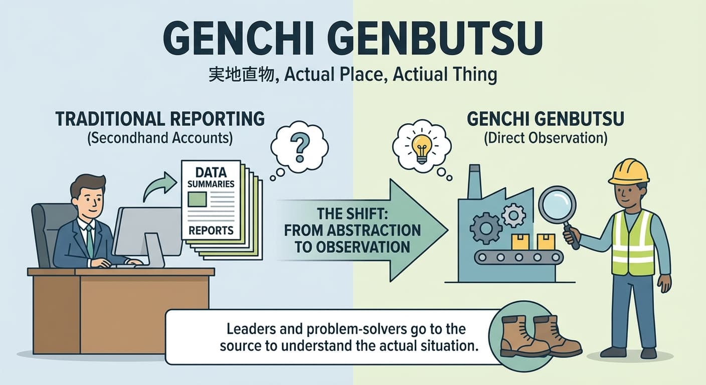 Illustration explaining Genchi Genbutsu