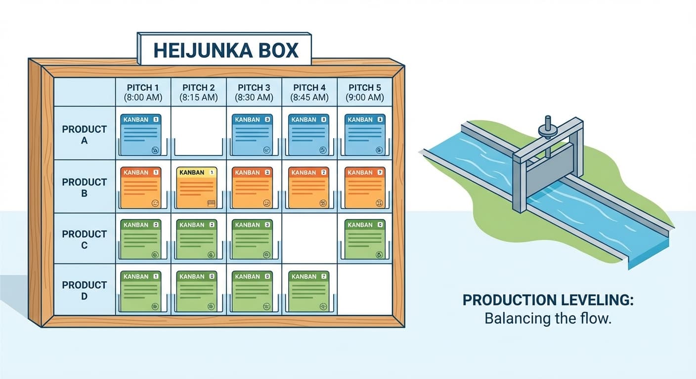 Illustration explaining Heijunka Box