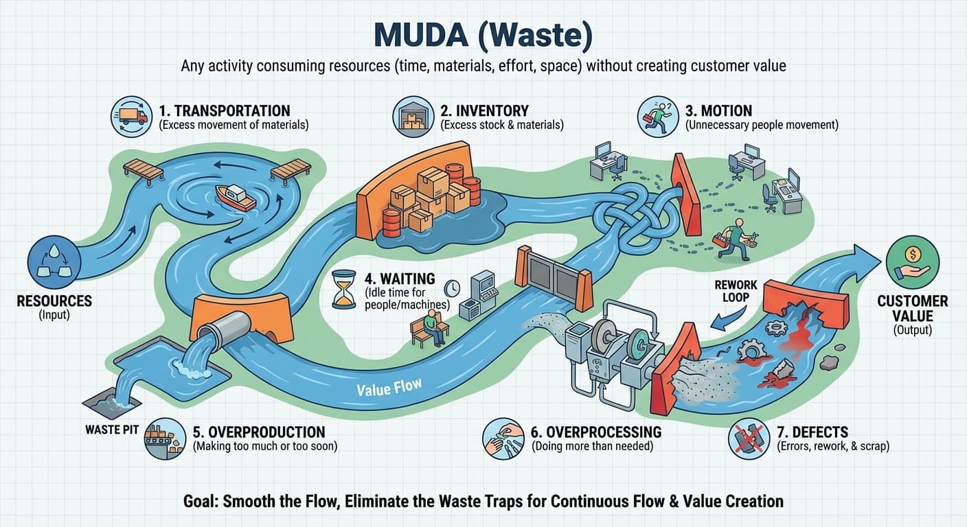 Illustration explaining Muda