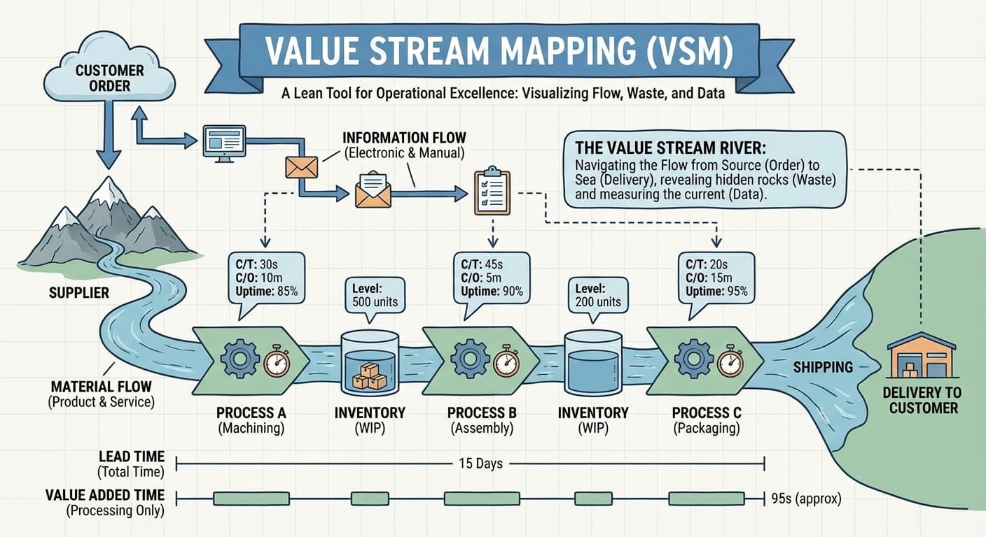 Illustration explaining Value Stream Mapping