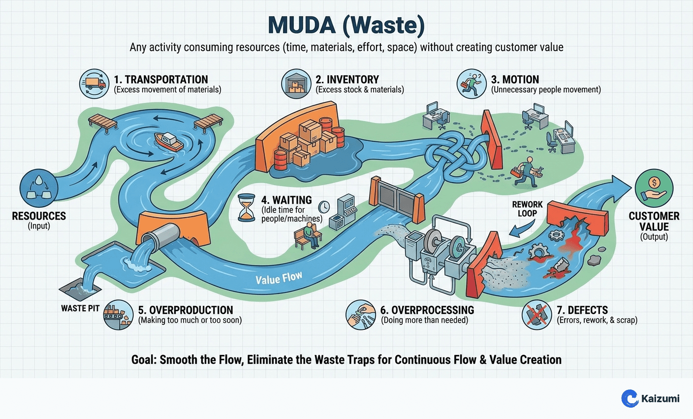 Illustration explaining Muda