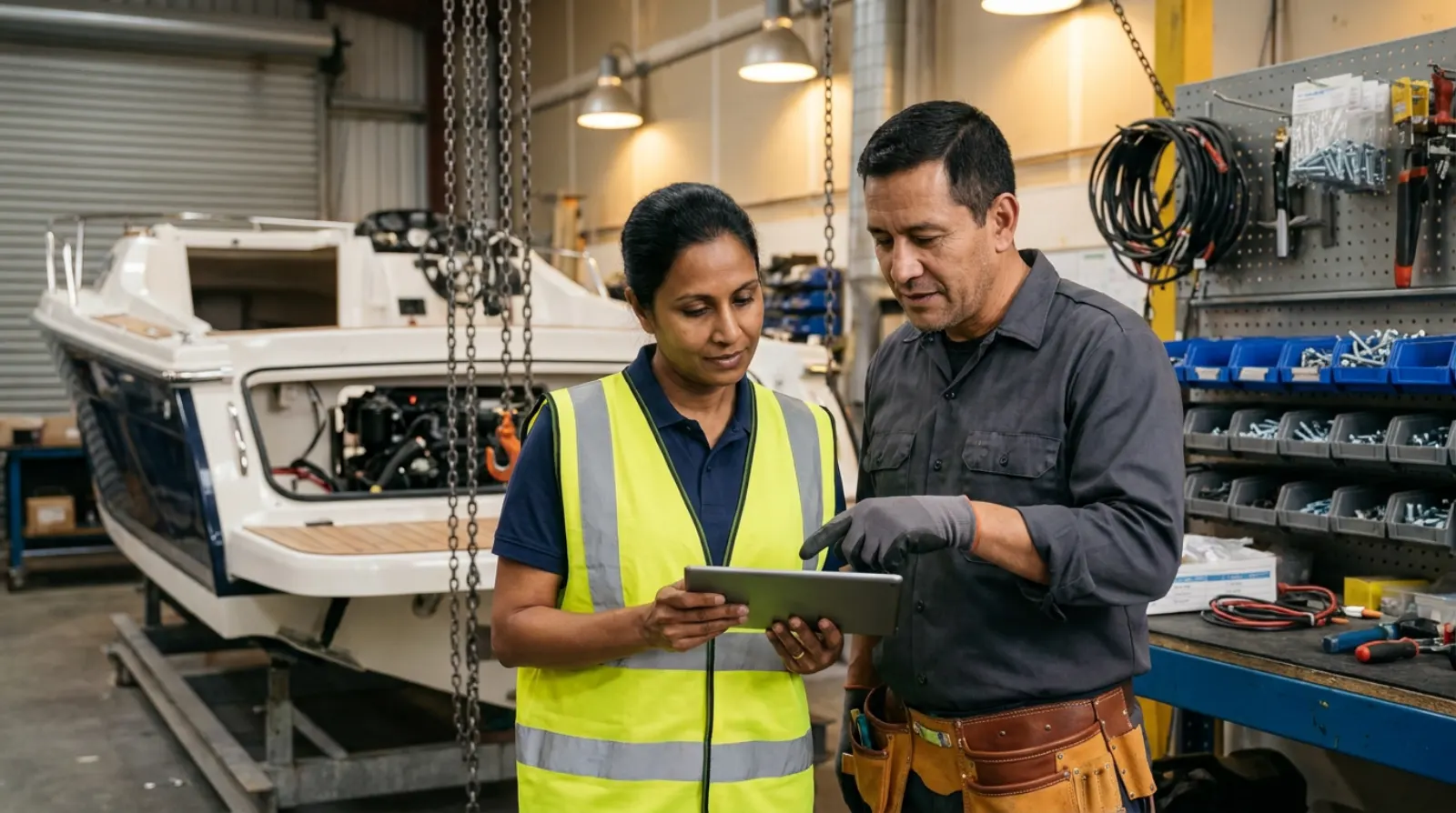 Two team members reviewing consumption numbers