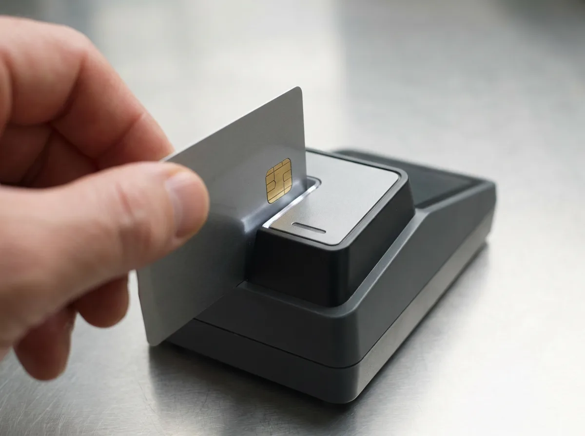 Chip card entering a reader